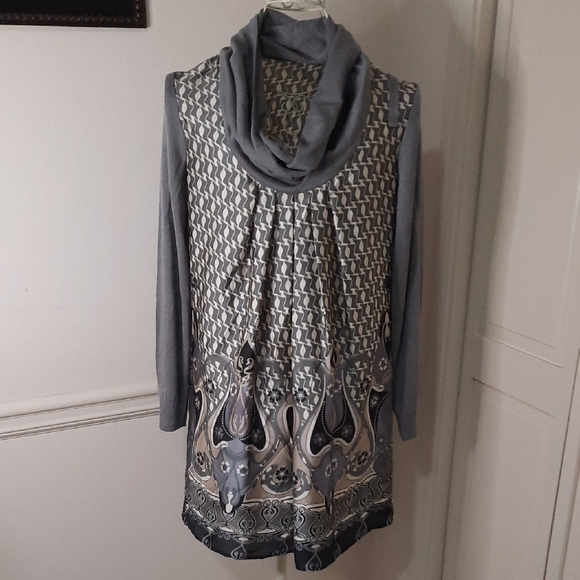 Gray Patterned Cowl Neck Tunic - Picture 1 of 5
